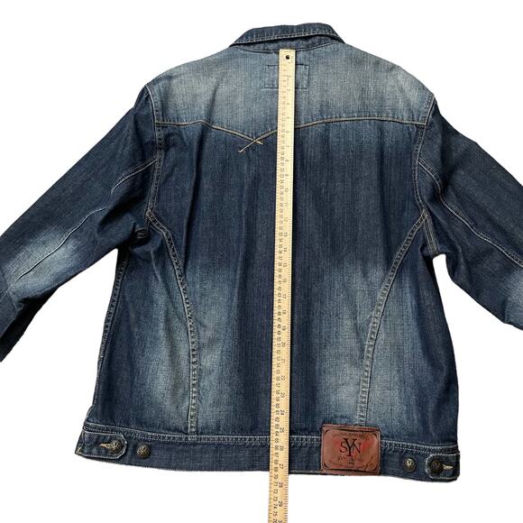 SYN JEAN Mens Distressed Blue 100% Cotton Denim Heavy Jacket Size 2XL - Picture 8 of 9